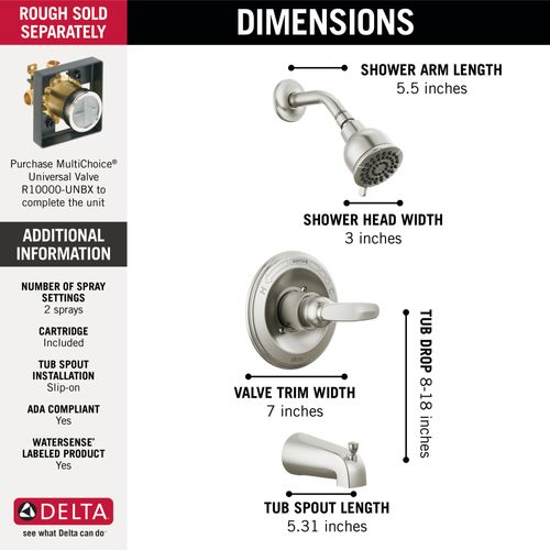 Main product image of Foundations Monitor 13 Series Tub & Shower Trim (Stainless), BT13410-SS