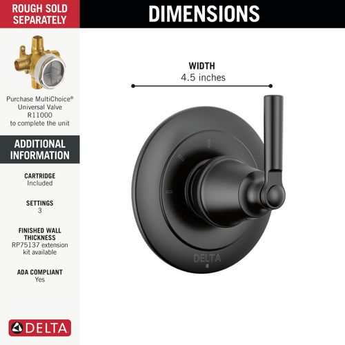Main product image of Saylor 3-Setting 2-Port Diverter Trim (Matte Black), T11835-BL