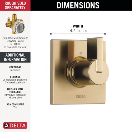Main product image of Vero 3-Setting 2-Port Diverter Trim (Champagne Bronze), T11853-CZ