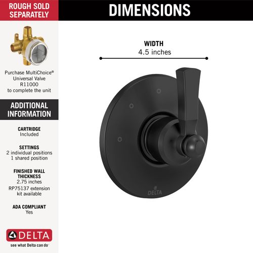 Main product image of Dorval 3 Setting Diverter Trim (Matte Black), T11856-BL