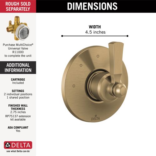 Main product image of Dorval 3 Setting Diverter Trim (Champagne Bronze), T11856-CZ