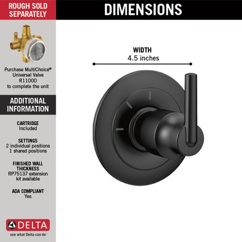 Main product image of Trinsic 3-Setting 2-Port Diverter Trim (Matte Black), T11859-BL