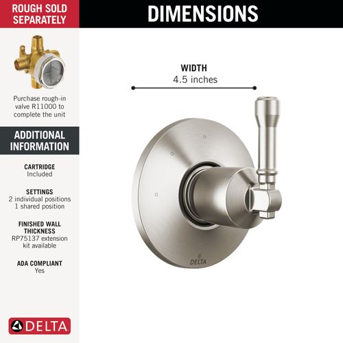 Main product image of Broderick 3-Setting Diverter Trim (Lumicoat Stainless), T11884-SS-PR