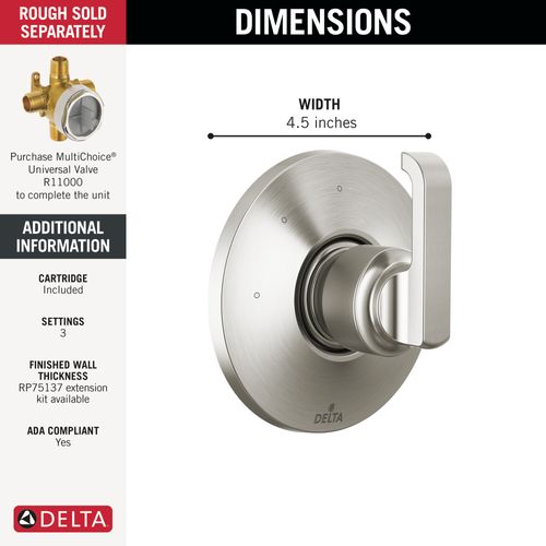 Main product image of Tetra 3-Setting Diverter Trim (Lumicoat Stainless), T11889-SS-PR