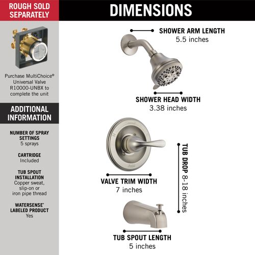 Main product image of Classic Monitor 13 Series Tub & Shower Trim (Stainless), T13420-SS