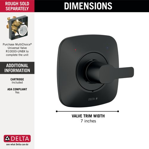 Main product image of T140339-BL-PP Modern Monitor 14 Series Valve Only Trim (Matte Black)
