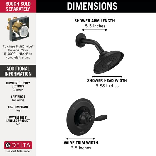 T14232BL Delta T14232BL Woodhurst Shower Trim (Matte Black)