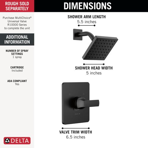 Main product image of Velum Monitor 14 Series Shower Trim, T14237-BL (Matte Black)