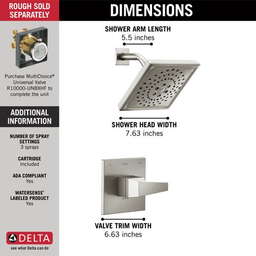 Main product image of Trillian 14 Series H2Okinetic Shower Only Trim (Lumicoat Stainless), T14243-SS-PR