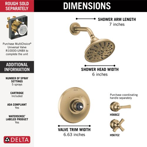 Main product image of Dorval Monitor 14 Series Shower Trim - Less Handle, 1.75 GPM (Champagne Bronze), T14256-CZLHP