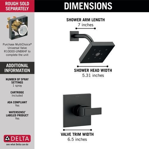 Main product image of Ara Monitor 14 Series H2OKinetic Shower Trim (Matte Black), T14267-BL