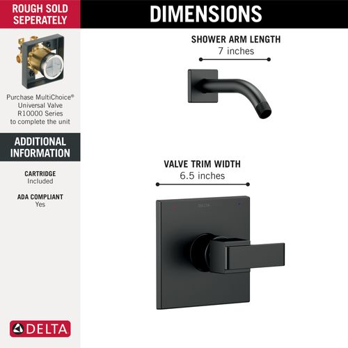 Main product image of Ara Monitor 14 Series Shower Trim, Less Head (Matte Black), T14267-BLLHD