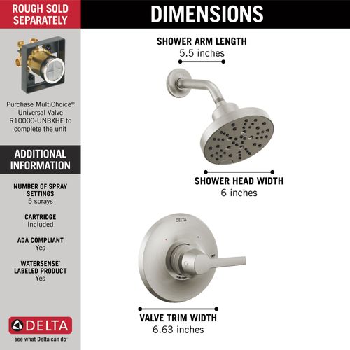 Main product image of Galeon 14 Series Shower Trim with H2OKinetic (Lumicoat Stainless), T14272-SS-PR