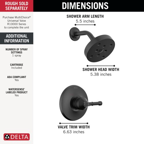 Main product image of Broderick 14 Series Shower Trim, 1.75 GPM (Matte Black), T14284-BL