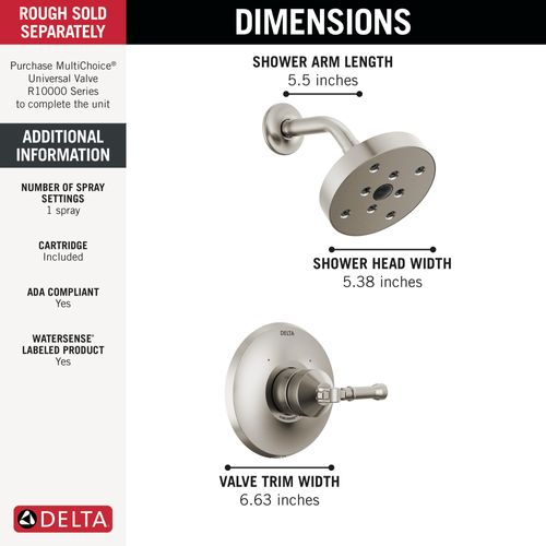 Main product image of Broderick 14 Series Shower Trim, 1.75 GPM (Lumicoat Stainless), T14284-SS-PR