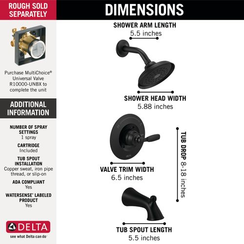 Main product image of Woodhurst Tub & Shower Trim (Matte Black), T14432-BL