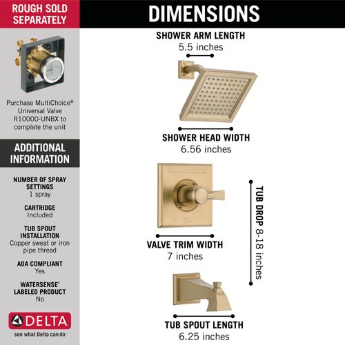Main product image of Dryden Monitor 14 Series Tub & Shower Trim (Champagne Bronze), T14451-CZ