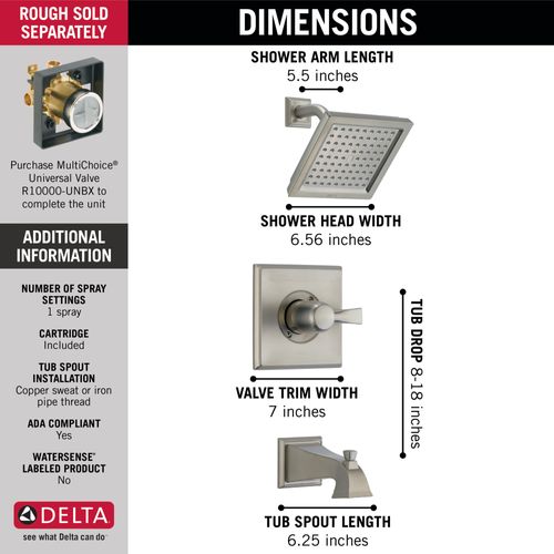 Main product image of Dryden Monitor 14 Series Tub & Shower Trim (Stainless), T14451-SS
