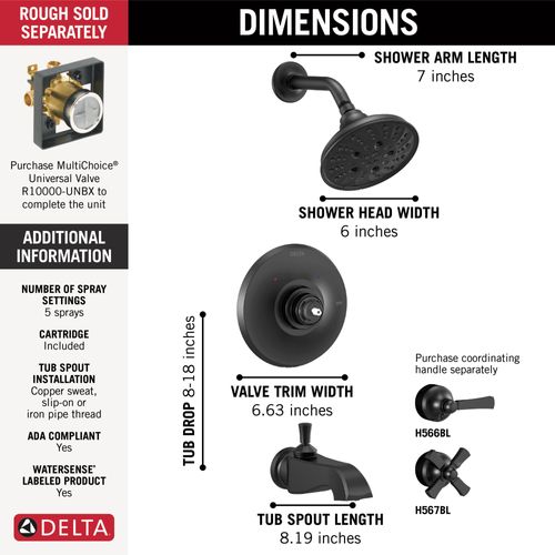 Main product image of Dorval Monitor 14 Series Shower Trim - Less Handle, T14456-BLLHP (Matte Black)