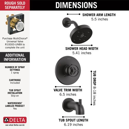 Main product image of Trinsic H2O Tub Shower Trim (Matte Black), T14458-BL