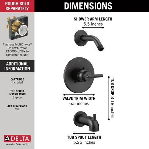 Main product image of Trinsic Monitor 14 Series Tub & Shower Trim, Less Head (Matte Black), T14459-BLLHD