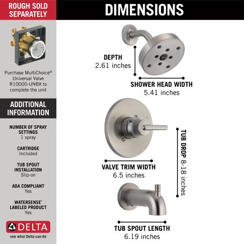 Main product image of Trinsic Monitor 14 Series H2OKinetic Tub & Shower Trim (Stainless), T14459-SS