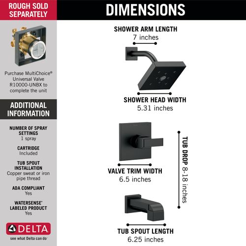Main product image of Ara Monitor 14 Series H2OKinetic Tub & Shower Trim (Matte Black), T14467-BL