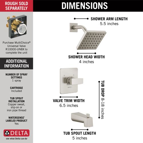 Main product image of Modern Monitor 14 Series Tub & Shower Trim (Stainless), T14467-SS-PP