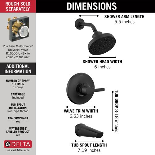 Main product image of Galeon 14S Tub Shower Trim with H2OKinetic, 1.75 GPM (Matte Black), T14472-BL