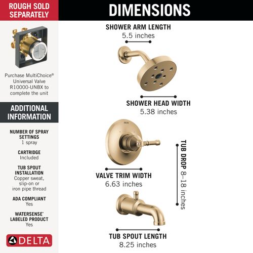 Main product image of Broderick 14 Series Tub Shower Trim, 1.75 GPM (Lumicoat Champagne Bronze), T14484-CZ-PR