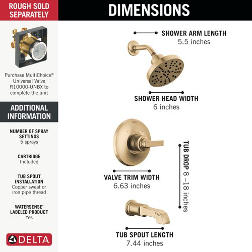 Main product image of Tetra Monitor 14 Series Tub & Shower Trim, 1.75 GPM (Lumicoat Champagne Bronze), T14489-CZ-PR