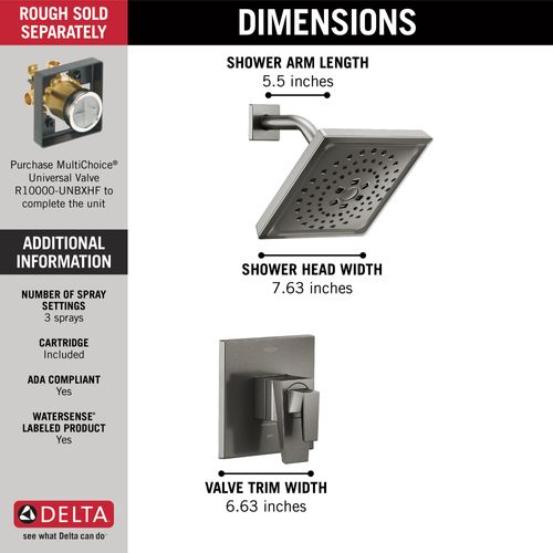 Main product image of Trillian 17 Series H2Okinetic Shower Only Trim, 1.75 GPM (Lumicoat Black Stainless), T17243-KS-PR