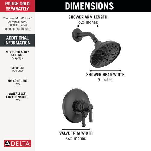 Main product image of Broderick 17 Series Shower Trim, 1.75 GPM (Matte Black), T17284-BL