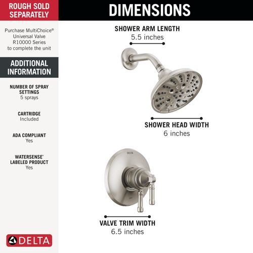 Main product image of Broderick 17 Series Shower Trim, 1.75 GPM (Lumicoat Stainless), T17284-SS-PR