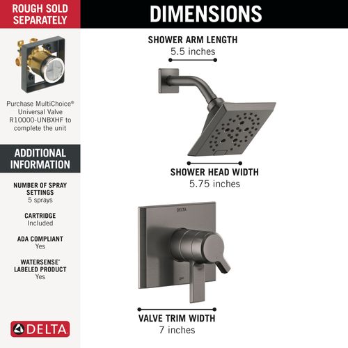 Main product image of Pivotal Monitor 17 Series H2OKinetic Shower Trim, 1.75 GPM (Lumicoat Black Stainless), T17299-KS-PR