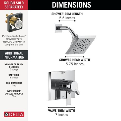 Main product image of Pivotal Monitor 17 Series H2OKinetic Shower Trim, 1.75 GPM (Lumicoat Chrome), T17299-PR