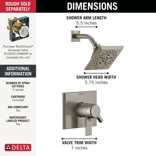 Main product image of Pivotal Monitor 17 Series H2OKinetic Shower Trim, 1.75 GPM (Lumicoat Stainless), T17299-SS-PR