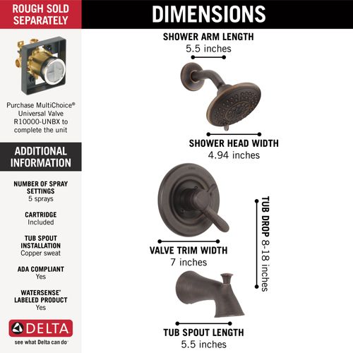 Main product image of Lahara Monitor 17 Series Tub & Shower Trim (Venetian Bronze), T17438-RB