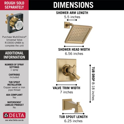 Main product image of Dryden Monitor 17 Series Tub & Shower Trim (Champagne Bronze), T17451-CZ