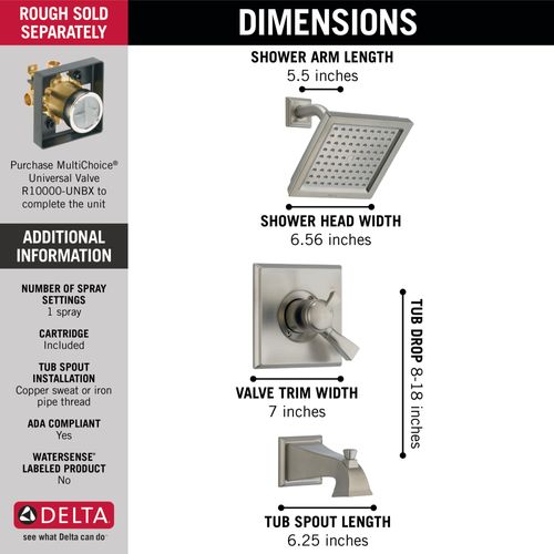 Main product image of Dryden Monitor 17 Series Tub & Shower Trim (Stainless), T17451-SS