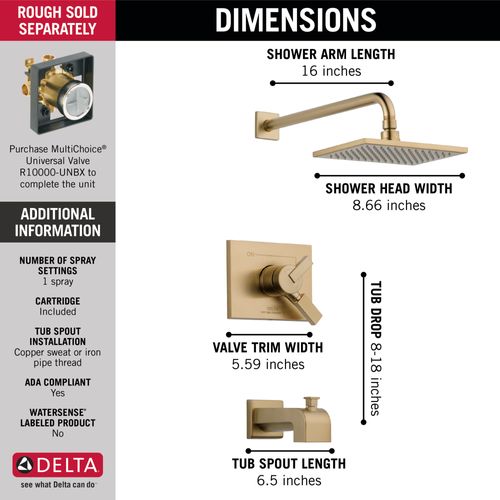 Main product image of Vero Monitor 17 Series Tub & Shower Trim (Champagne Bronze), T17453-CZ