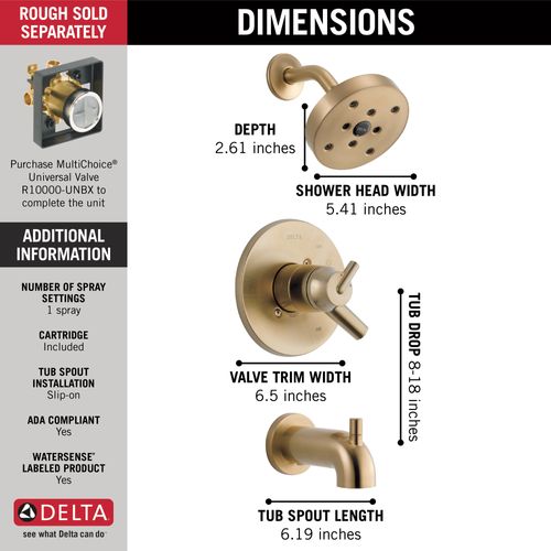Main product image of Trinsic Monitor 17 Series H2OKinetic Tub & Shower Trim (Champagne Bronze), T17459-CZ
