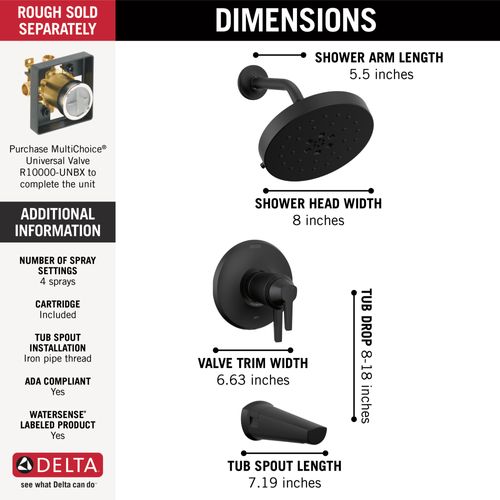 Main product image of Galeon 17T S Tub Shower Trim w/ UltraSoak (Matte Black), T17T471-BL