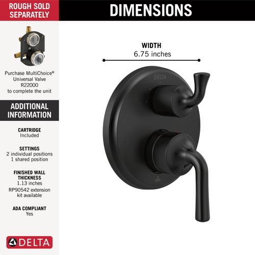 Main product image of Kayra Two-Handle Monitor 14 Series Valve Trim w/ 3-Setting Integrated Diverter (Matte Black), T24833-BL