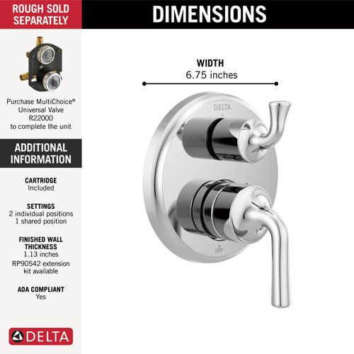 Main product image of Kayra Two-Handle Monitor 14 Series Valve Trim with 3-Setting Integrated Diverter (Chrome), T24833
