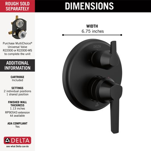 Main product image of Galeon 14S Integrated Diverter Trim, 3 Setting (Matte Black), T24871-BL