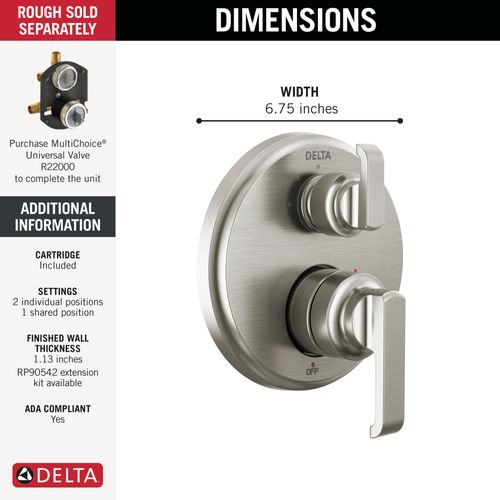 Main product image of Tetra 14 Series Integrated Diverter Trim with 3-Setting (Lumicoat Stainless), T24889-SS-PR