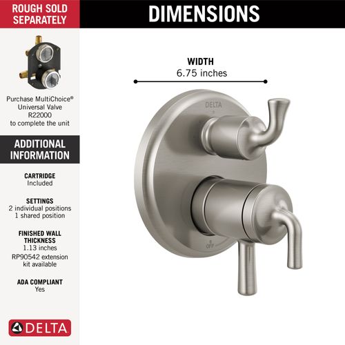 Main product image of Kayra 2-Handle Monitor 17 Series Valve Trim w/ 3- or 6- Setting Diverter (Stainless), T27833-SS