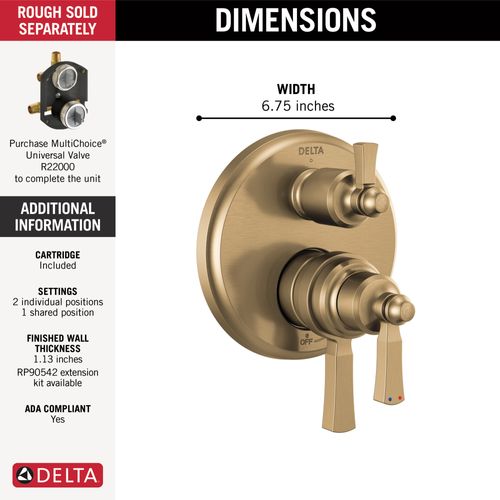 Main product image of Dorval Traditional 2-Handle Monitor 17 Series Valve Trim with 3 Setting Diverter (Champagne Bronze), T27856-CZ
