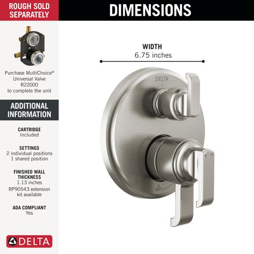Main product image of Tetra 17 Series Integrated Diverter Trim with 3-Setting (Lumicoat Stainless), T27889-SS-PR